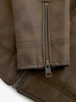 Brown Faux Leather Biker Jacket