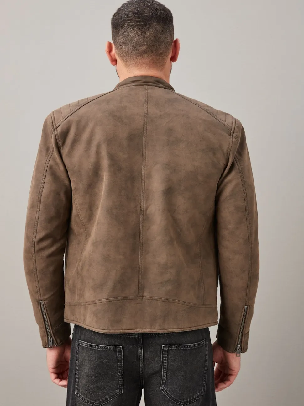 Brown Faux Leather Biker Jacket