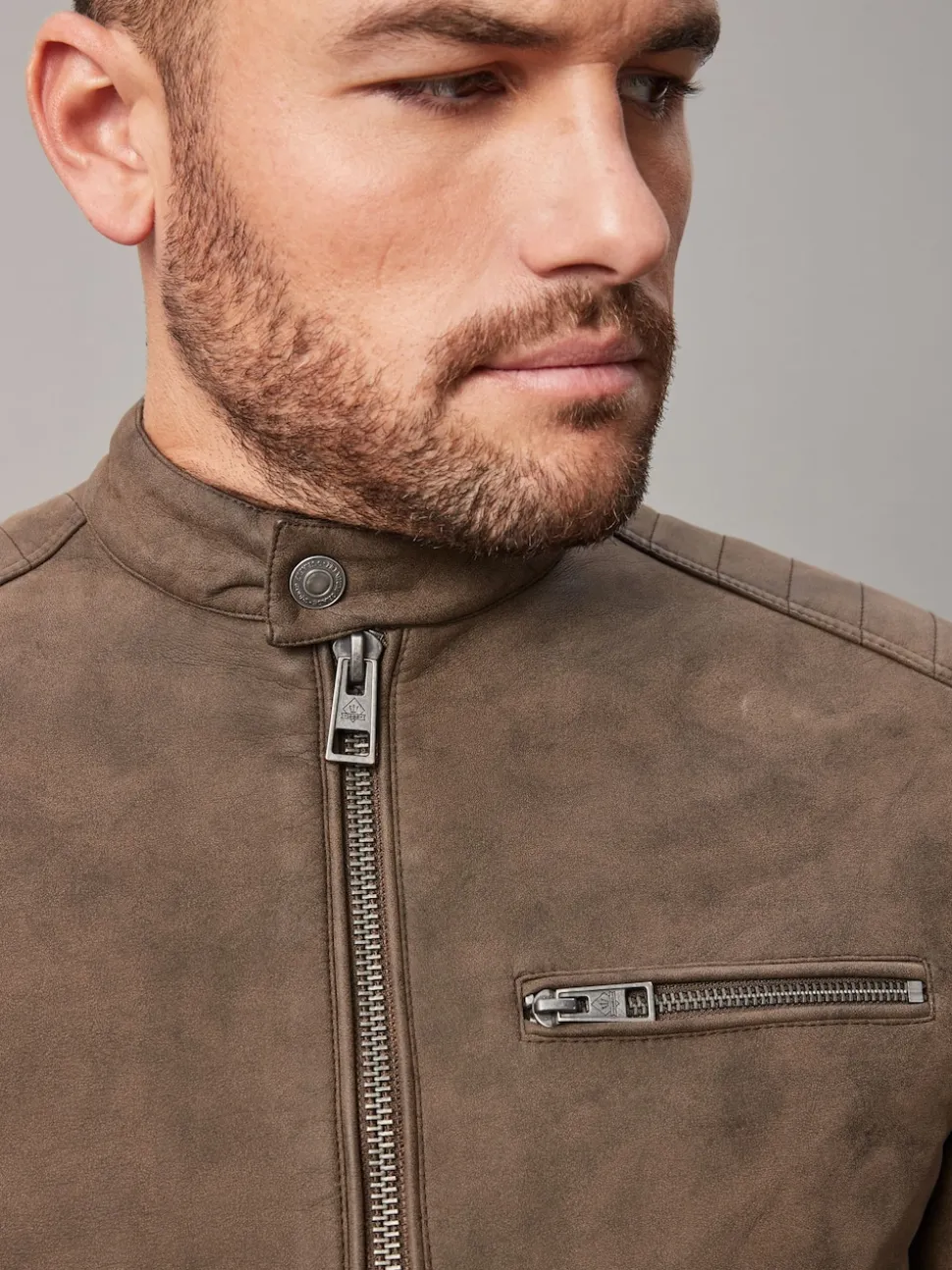 Brown Faux Leather Biker Jacket
