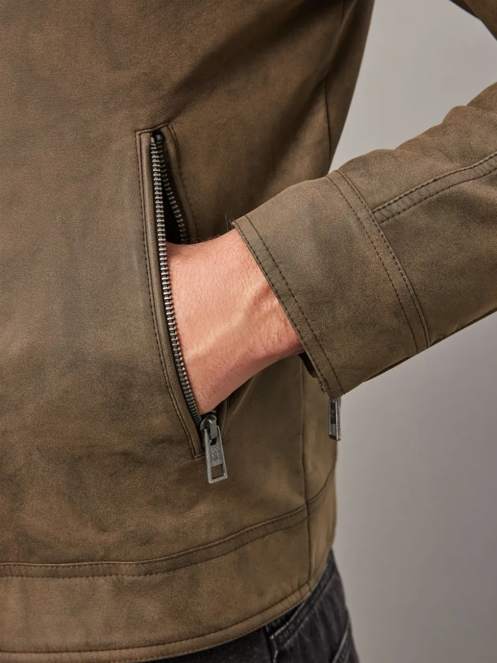 Brown Faux Leather Biker Jacket