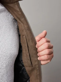 Brown Faux Leather Biker Jacket
