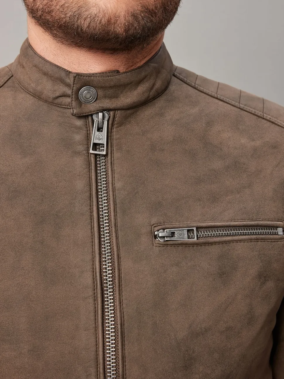 Brown Faux Leather Biker Jacket