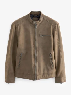 Brown Faux Leather Biker Jacket