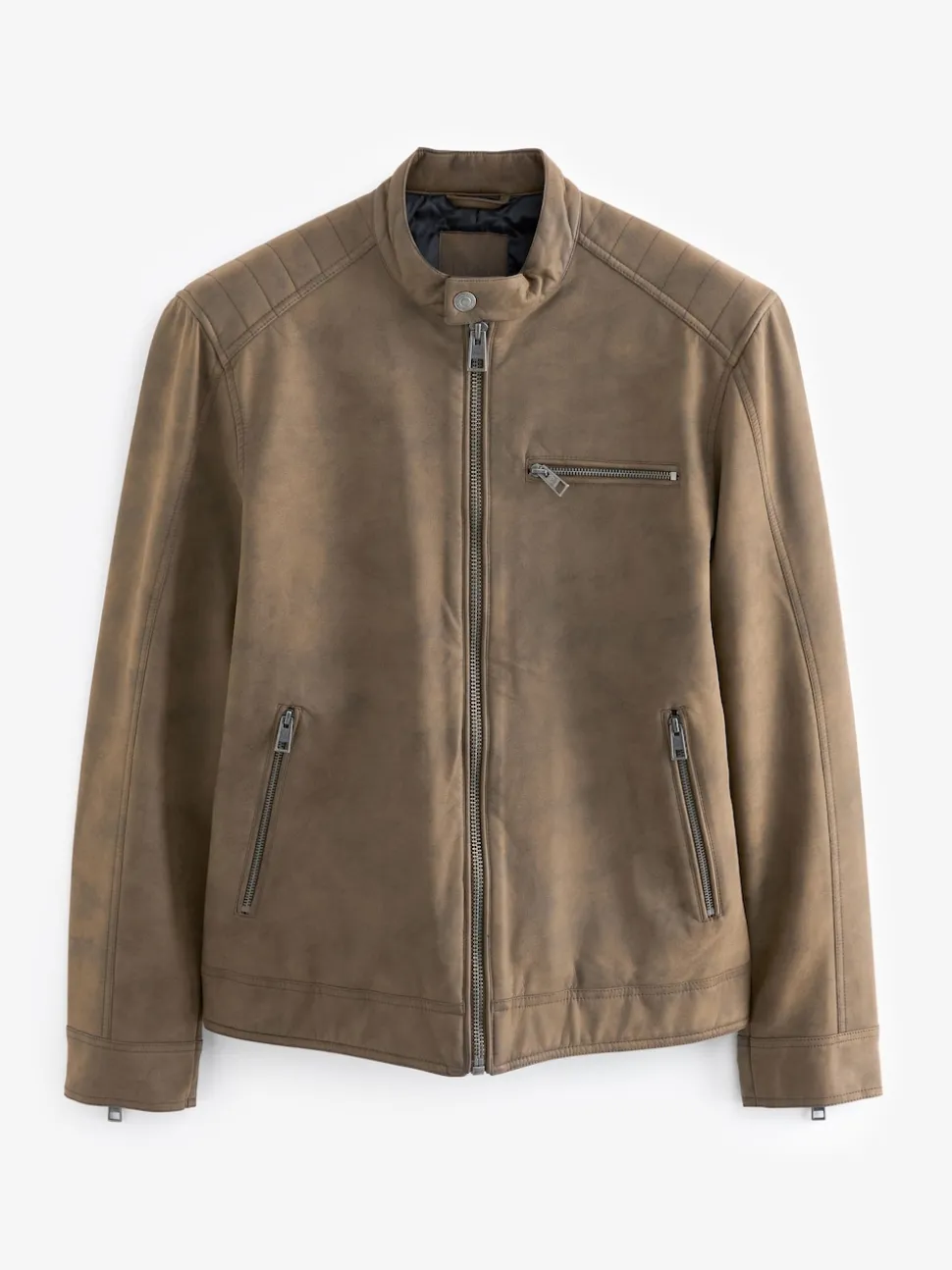 Brown Faux Leather Biker Jacket