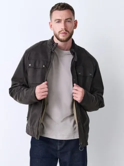 Brown Faux Leather Borg Lined 4 Pocket Biker Jacket