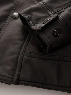 Brown Faux Leather Borg Lined 4 Pocket Biker Jacket