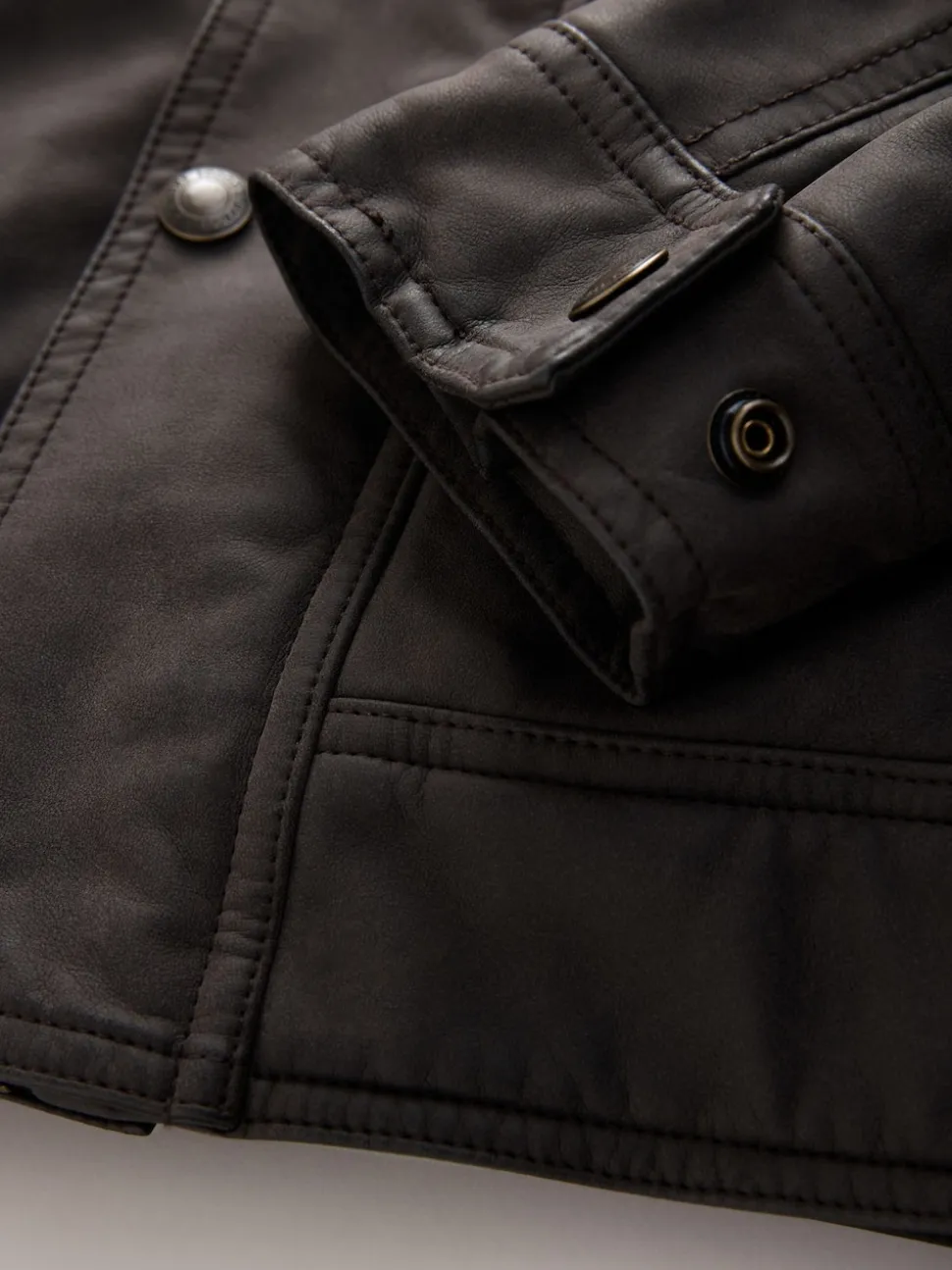 Brown Faux Leather Borg Lined 4 Pocket Biker Jacket