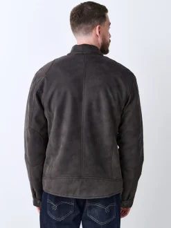 Brown Faux Leather Borg Lined 4 Pocket Biker Jacket