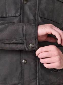 Brown Faux Leather Borg Lined 4 Pocket Biker Jacket