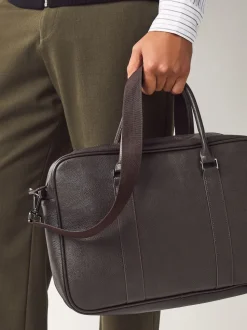 Brown Faux Leather Briefcase
