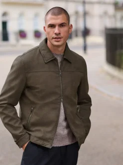 Brown Faux Leather Collared Jacket
