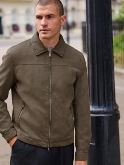Brown Faux Leather Collared Jacket
