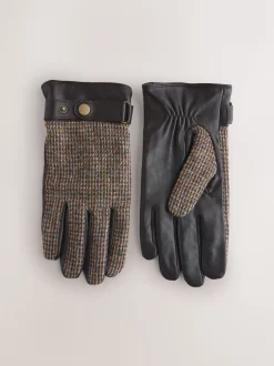 Brown Harris Tweed And Leather Gloves