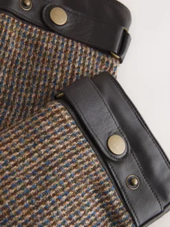 Brown Harris Tweed And Leather Gloves