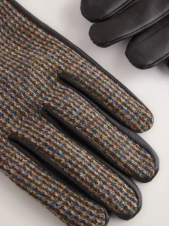 Brown Harris Tweed And Leather Gloves