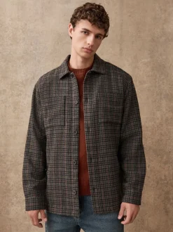 Brown Houndstooth Check Shacket