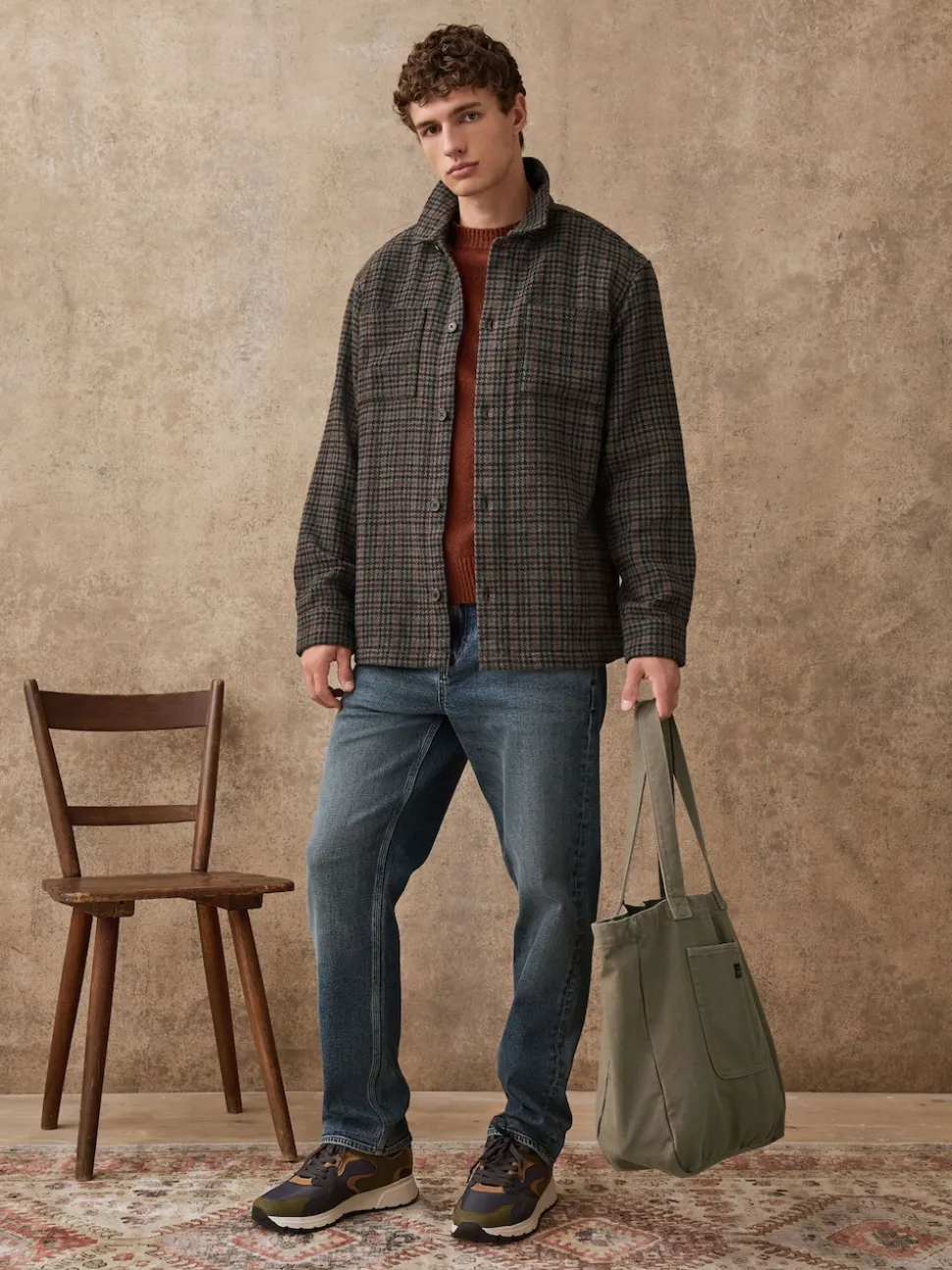 Brown Houndstooth Check Shacket