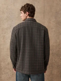 Brown Houndstooth Check Shacket
