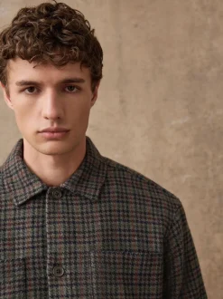 Brown Houndstooth Check Shacket