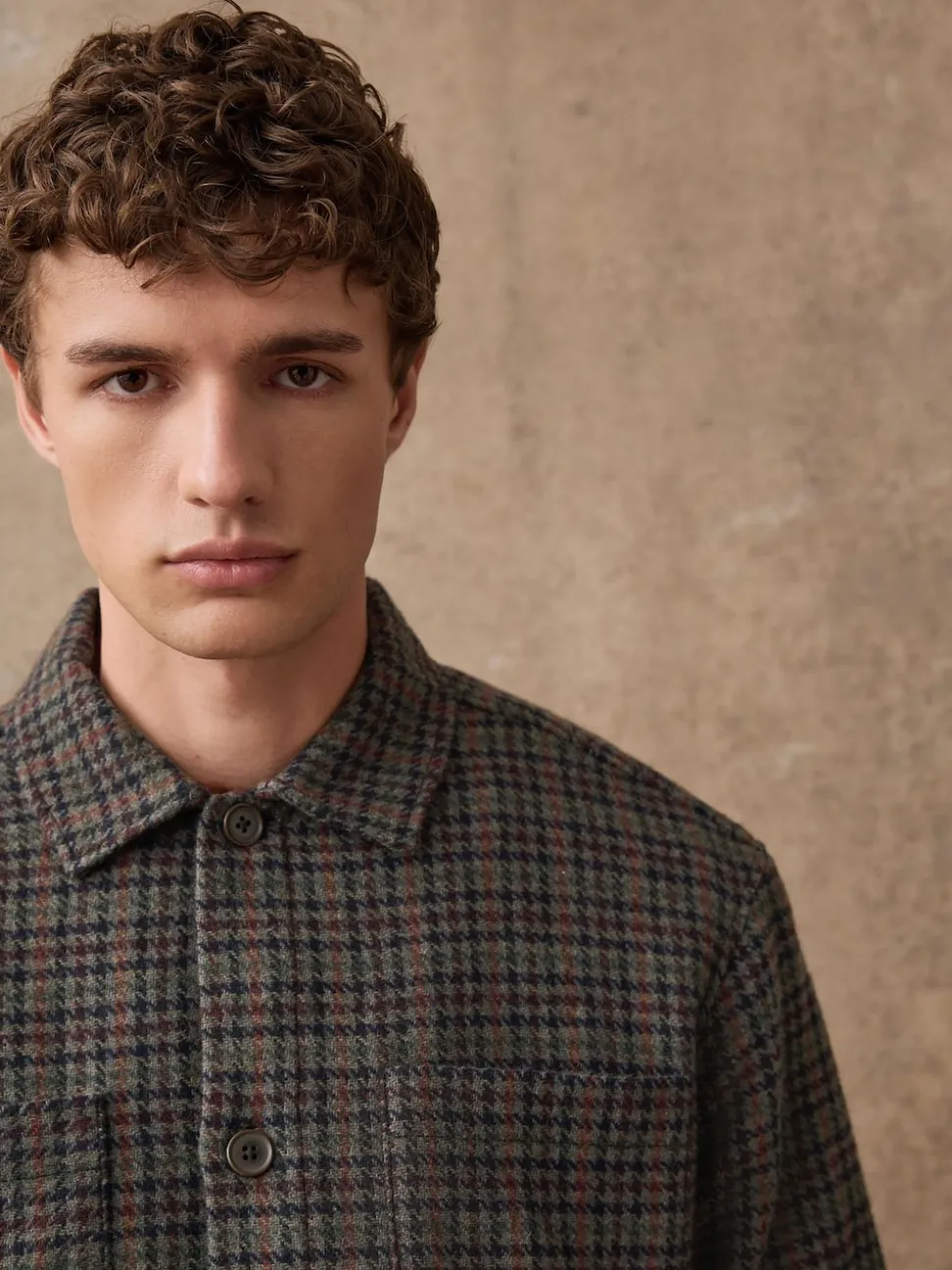 Brown Houndstooth Check Shacket