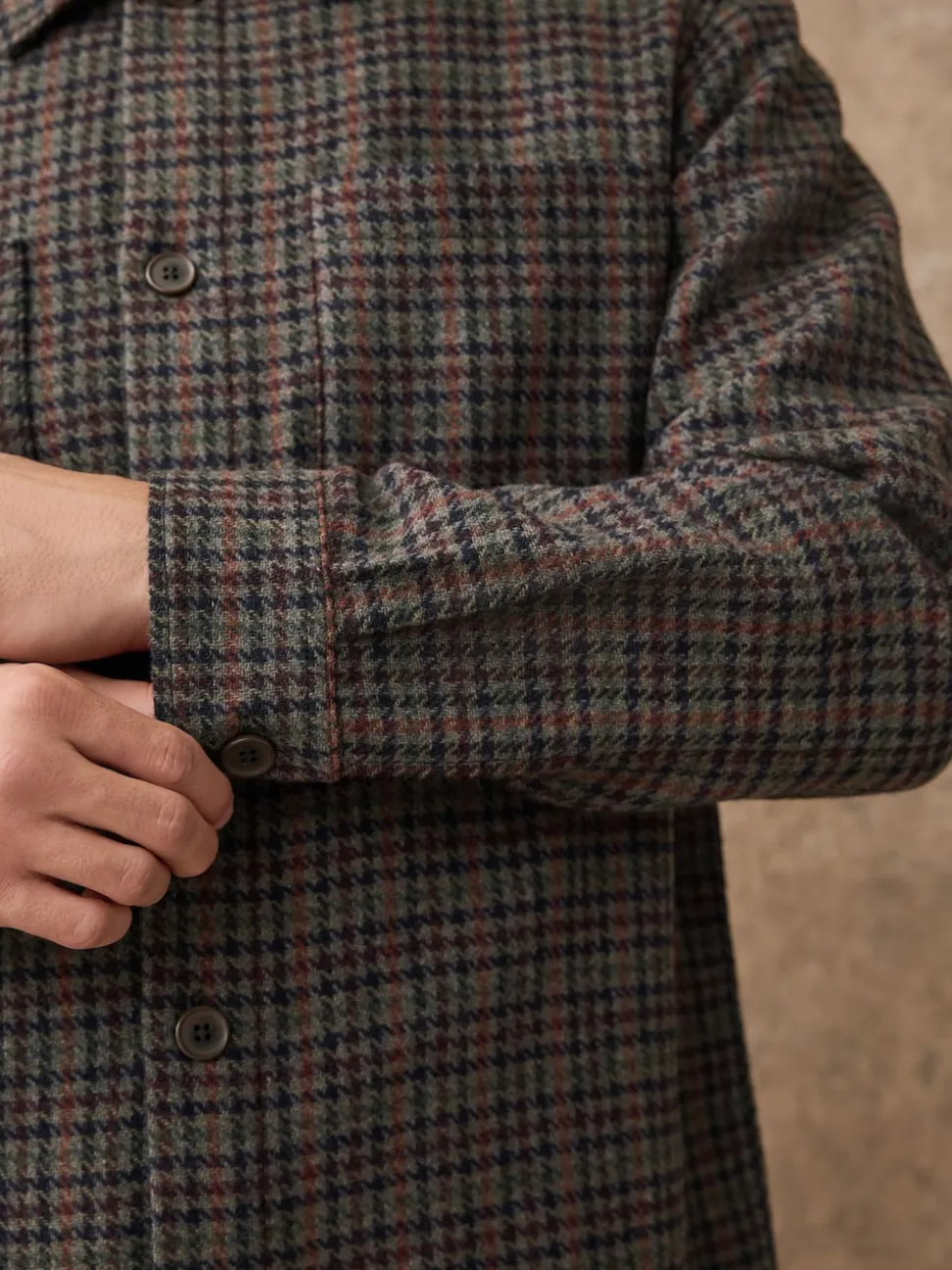 Brown Houndstooth Check Shacket