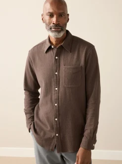 Brown Italian Fabric Soft Touch Signature Long Sleeve Shirt