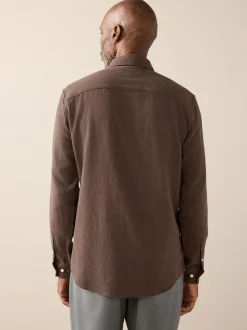 Brown Italian Fabric Soft Touch Signature Long Sleeve Shirt