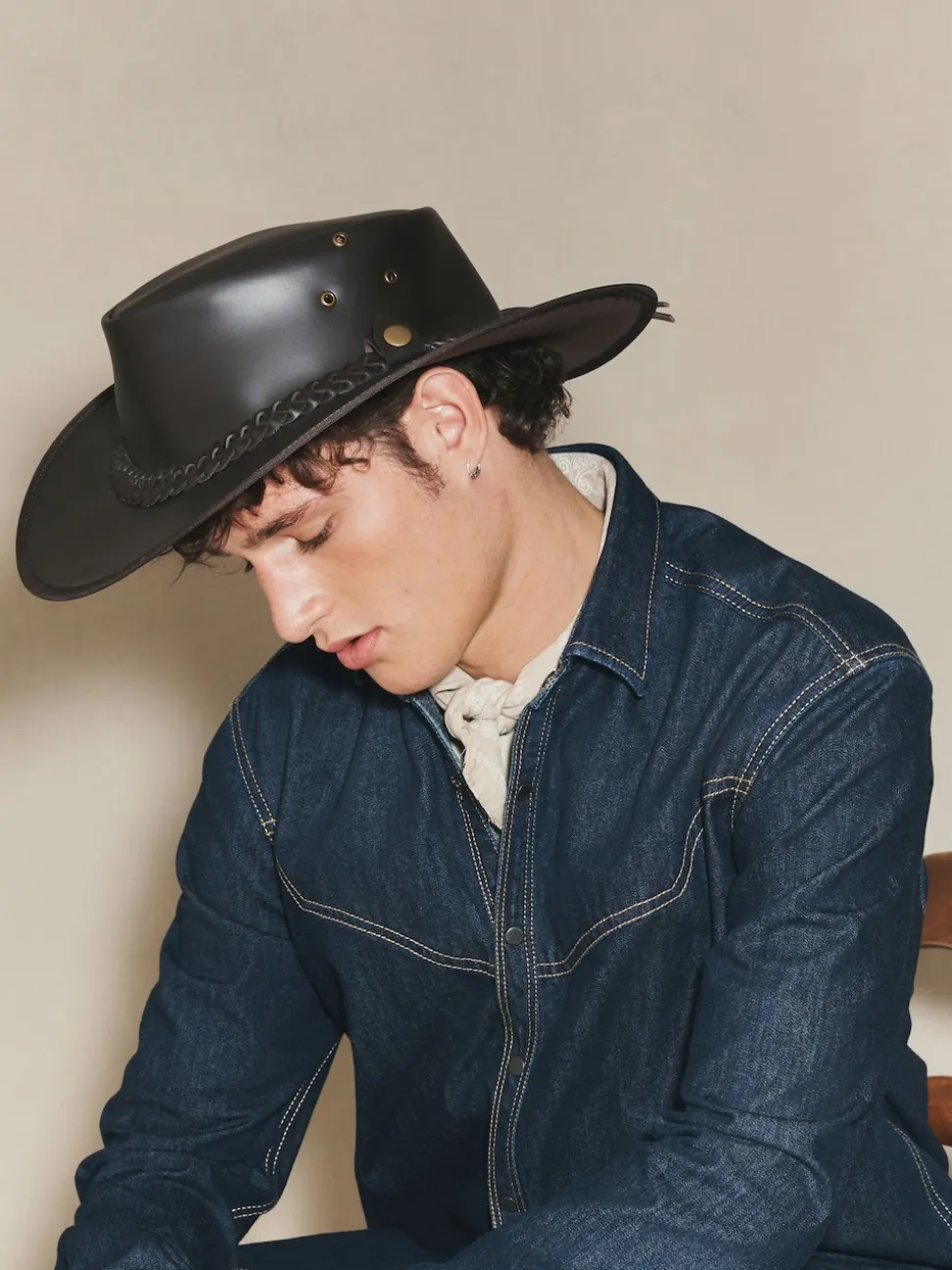 Brown Leather Cowboy Hat