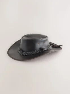 Brown Leather Cowboy Hat