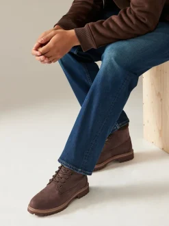 Brown Leather Lace-Up Boots