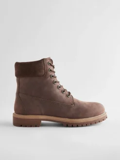 Brown Leather Lace-Up Boots