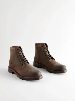 Brown Leather Toe Cap Zip Up Boots