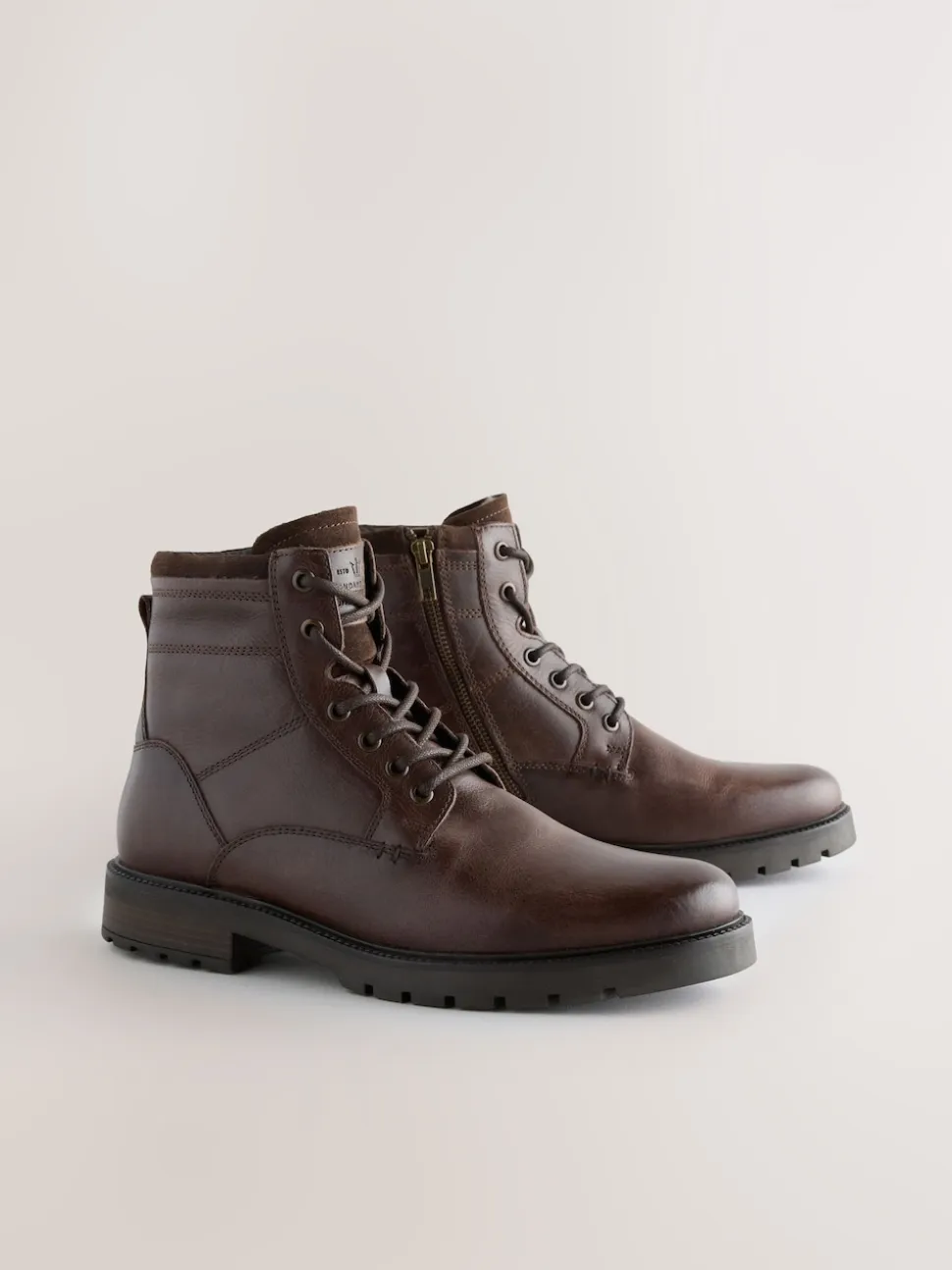 Brown Leather Zip-Up Borg Lined Boots