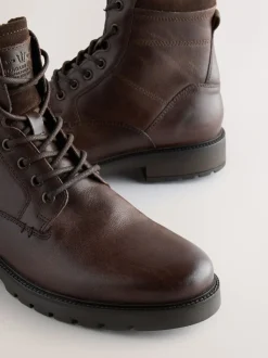 Brown Leather Zip-Up Borg Lined Boots