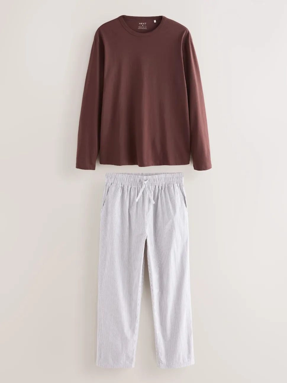 Brown Long Sleeve Stripe Woven Pyjamas Set
