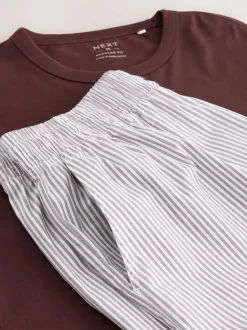 Brown Long Sleeve Stripe Woven Pyjamas Set
