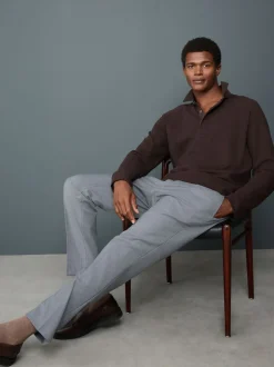 Brown Long Sleeve Textured Waffle Long Sleeve Polo Shirt