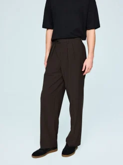 Brown Loose Fit Wool Blend Suit Trousers