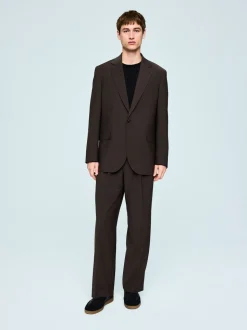 Brown Loose Fit Wool Blend Suit Trousers