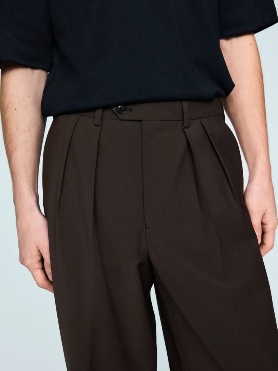Brown Loose Fit Wool Blend Suit Trousers