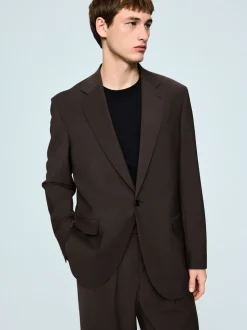 Brown Loose Fit Wool Blend Suit Jacket
