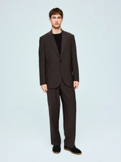 Brown Loose Fit Wool Blend Suit Jacket