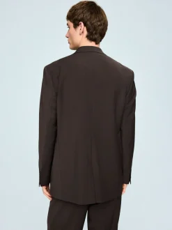Brown Loose Fit Wool Blend Suit Jacket