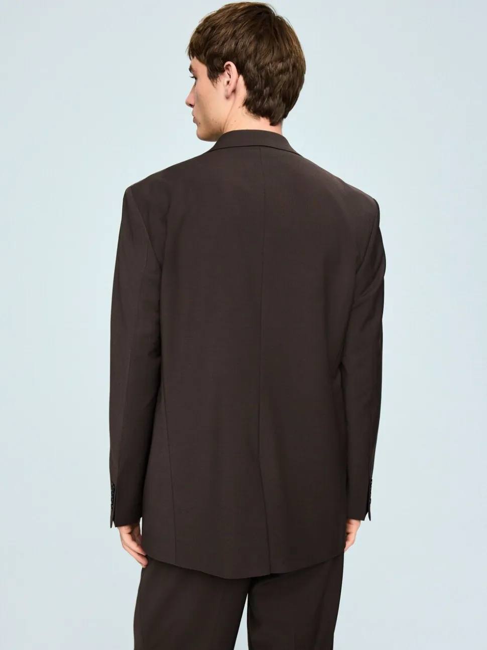 Brown Loose Fit Wool Blend Suit Jacket