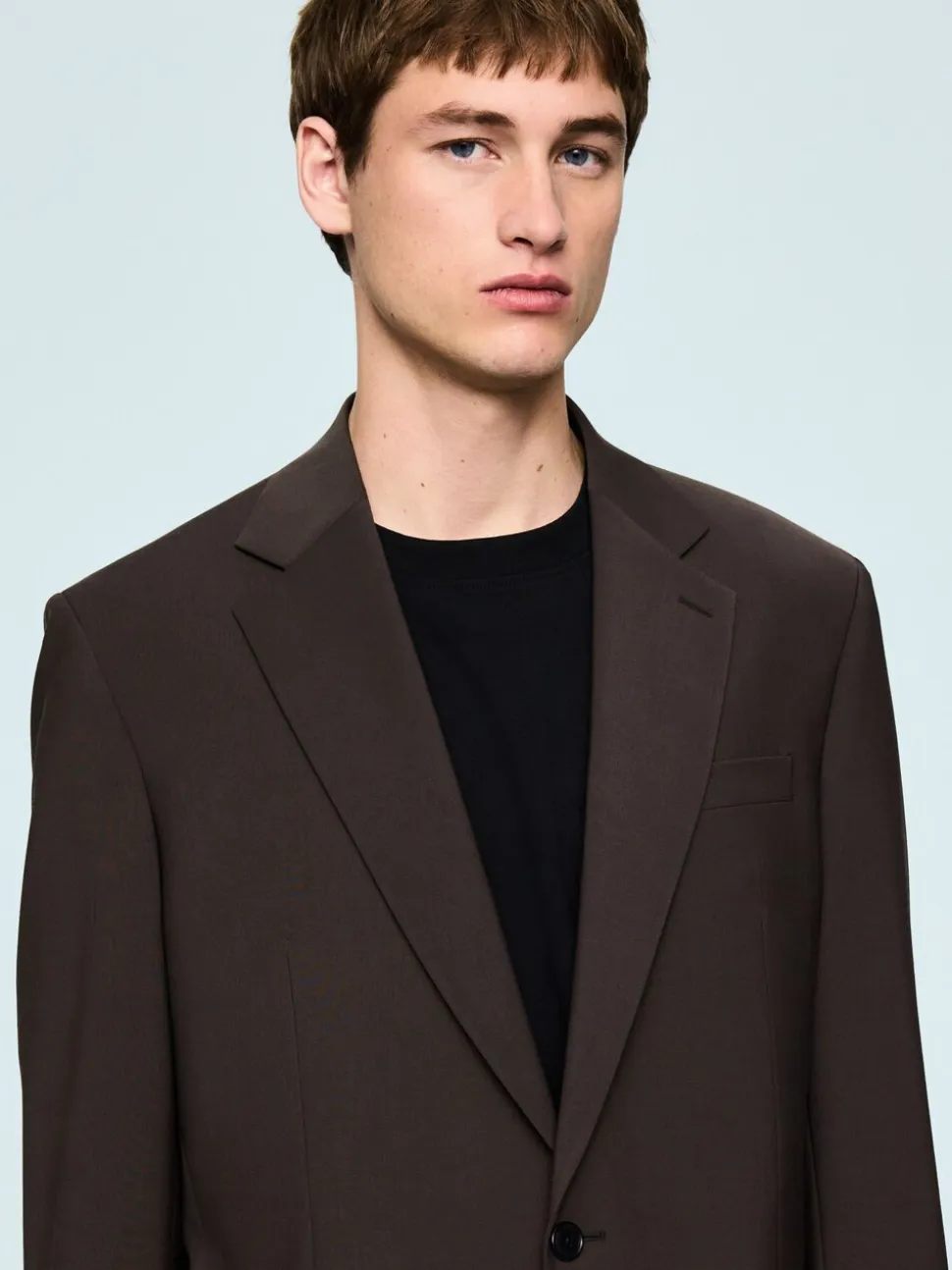 Brown Loose Fit Wool Blend Suit Jacket