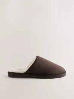 Brown Microsuede Mule Slippers