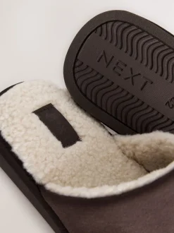 Brown Microsuede Mule Slippers