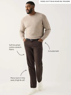 Brown Muscle Fit Smart Brushed Cotton TENCEL™ Lyocell Blend Chinos With Belt