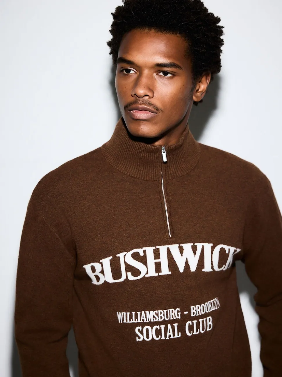 Brown N.Premium Mid-Weight Bushwick Graphic Zip Neck Jumper