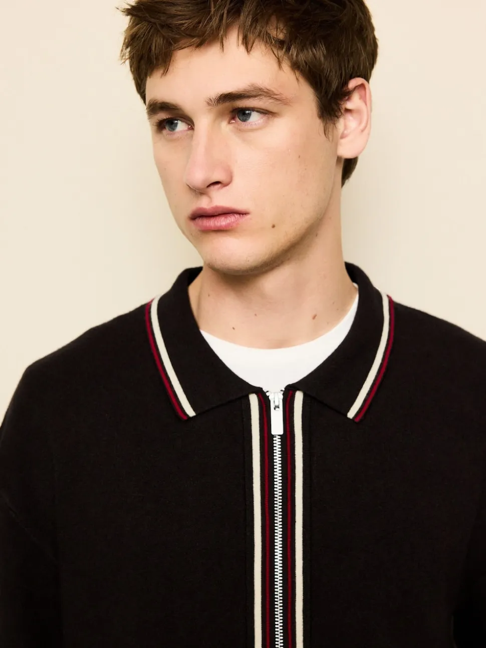 Brown N.Premium Regular Fit Mid Weight Tipped Zip Through Collared Cardigan